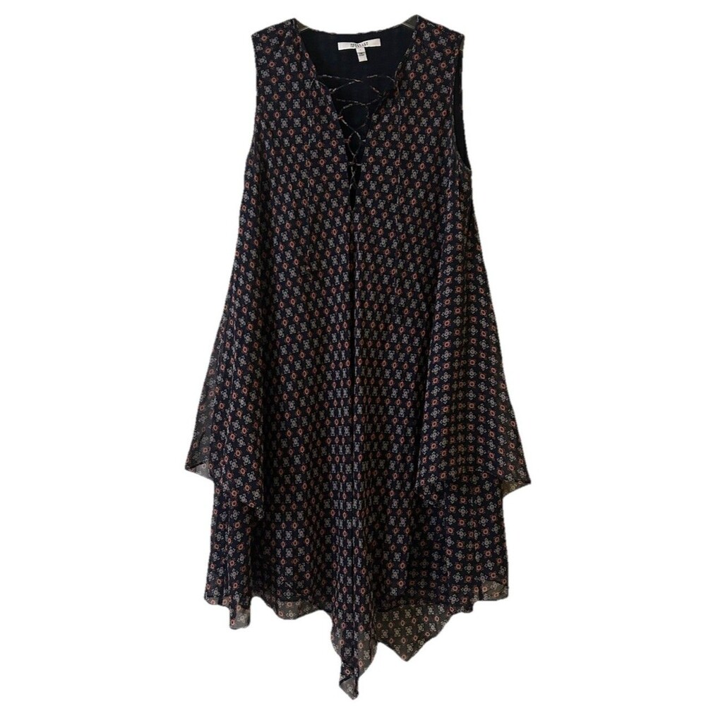 Derek Lam 10 Crosby Navy Silk Handkerchief Dress Sz 6 Lace Up Layered Flowy Boho